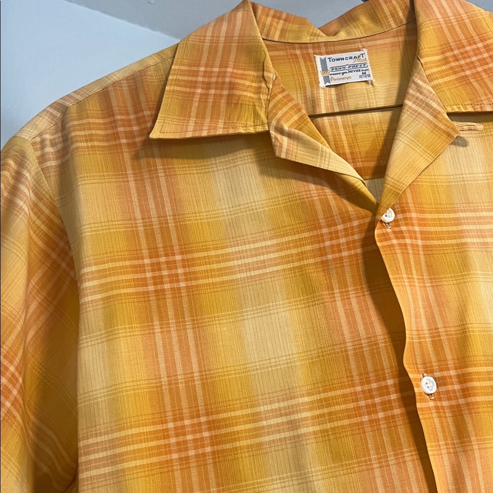 Vintage Towncraft Men's Orange Plaid Button Down Shirt - Picture 4 of 12